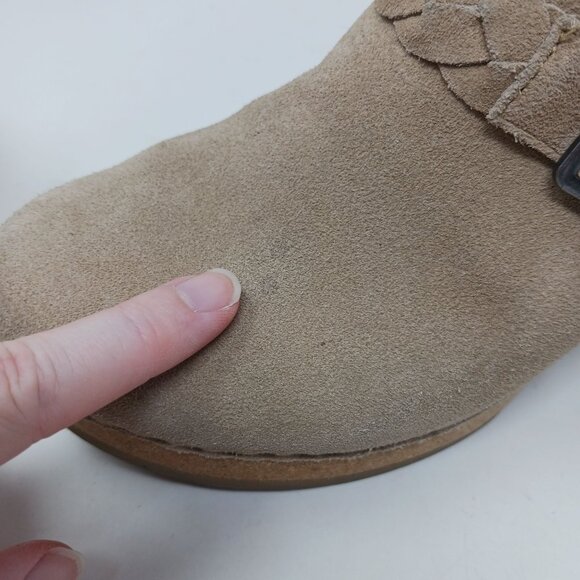 Aetrex COREY Suede Clogs 7.5-8 EU38 Tan Cork Boho Neutral Comfort Shoe Festival - Picture 14 of 16